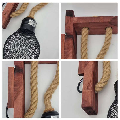 Rope & Wood Wall Light with Mesh Cage – Hemp, E27 - photo 6