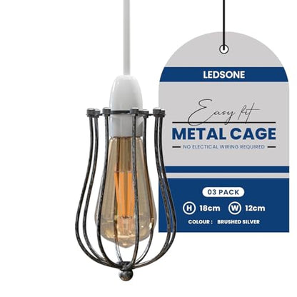 Balloon Wire Cage Lamp Shade – Easy Fit, 11 Colours - Brushed Silver, with Reducer Ring, Single