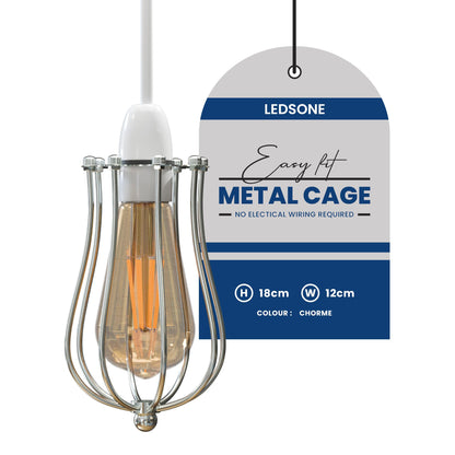 Balloon Wire Cage Lamp Shade – Easy Fit, 11 Colours - Chrome, with Reducer Ring, Single