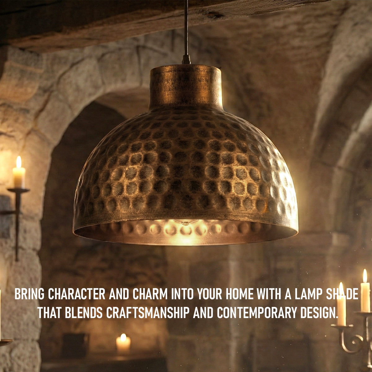 Hammered Dome Lamp Shade 26 cm – Antique Brass
