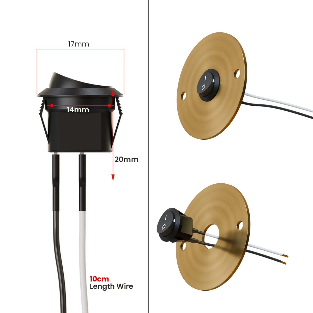 Round Rocker Switch ON/OFF SPST with Pre-Wired Leads