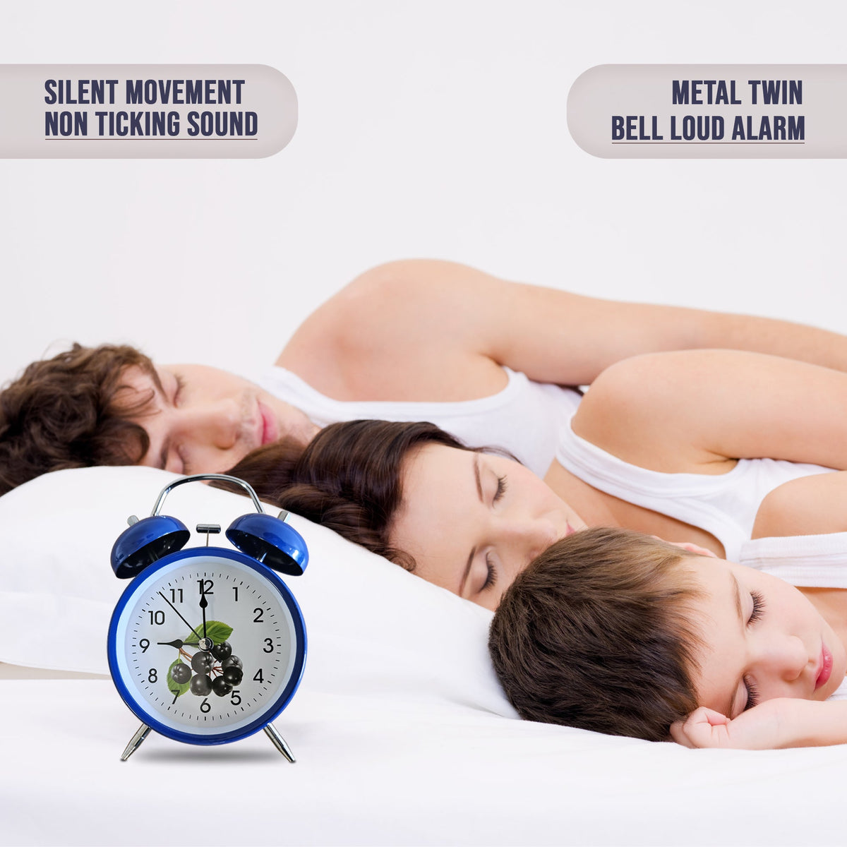 Twin Bell Alarm Clock – Loud Bell, Blue with Berry Dial - photo 6