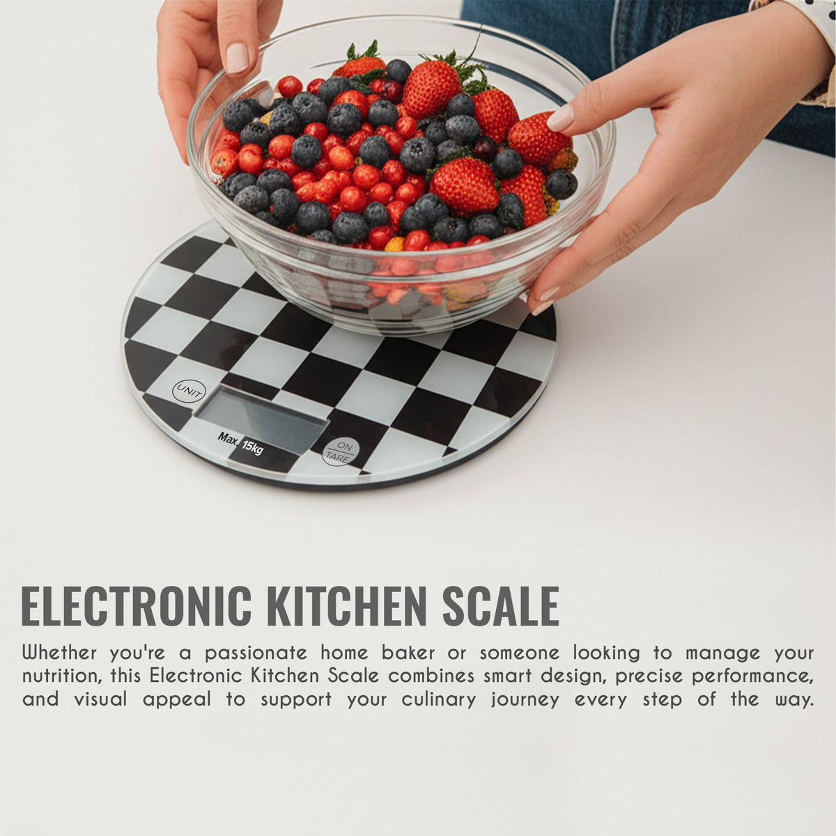 Round Digital Kitchen Scale – Chequerboard or Light Green, 15 kg, 1 g - photo 5