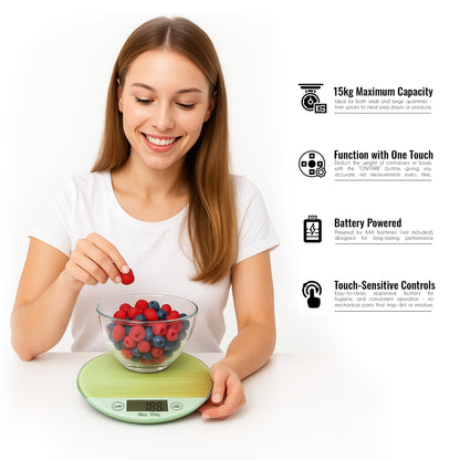 Round Digital Kitchen Scale – Chequerboard or Light Green, 15 kg, 1 g - photo 7