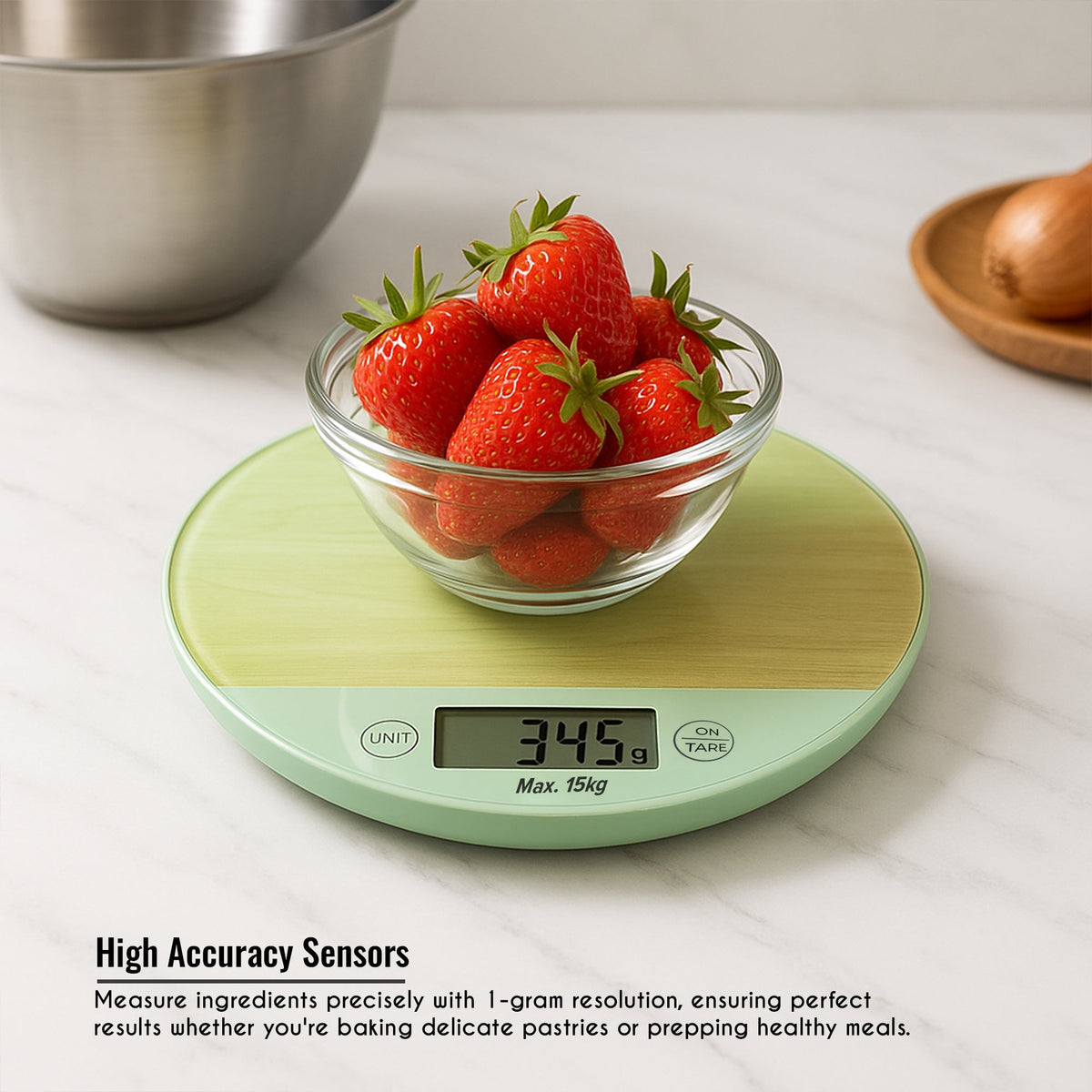 Round Digital Kitchen Scale – Chequerboard or Light Green, 15 kg, 1 g - photo 8
