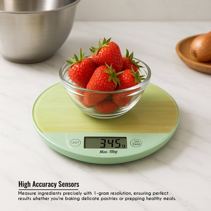 Round Digital Kitchen Scale – Chequerboard or Light Green, 15 kg, 1 g - photo 8