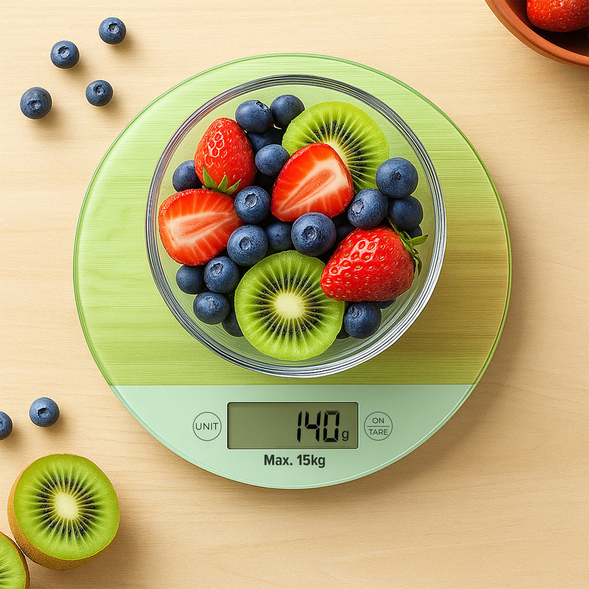 Round Digital Kitchen Scale – Chequerboard or Light Green, 15 kg, 1 g - photo 10