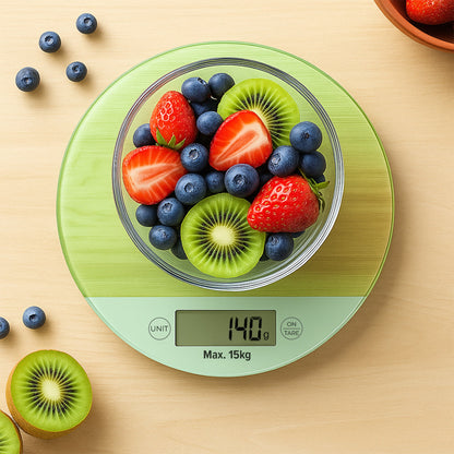 Round Digital Kitchen Scale – Chequerboard or Light Green, 15 kg, 1 g - photo 10