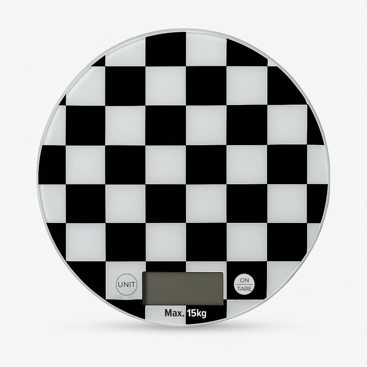 Round Digital Kitchen Scale – Chequerboard or Light Green, 15 kg, 1 g - Black & White Chequerboard