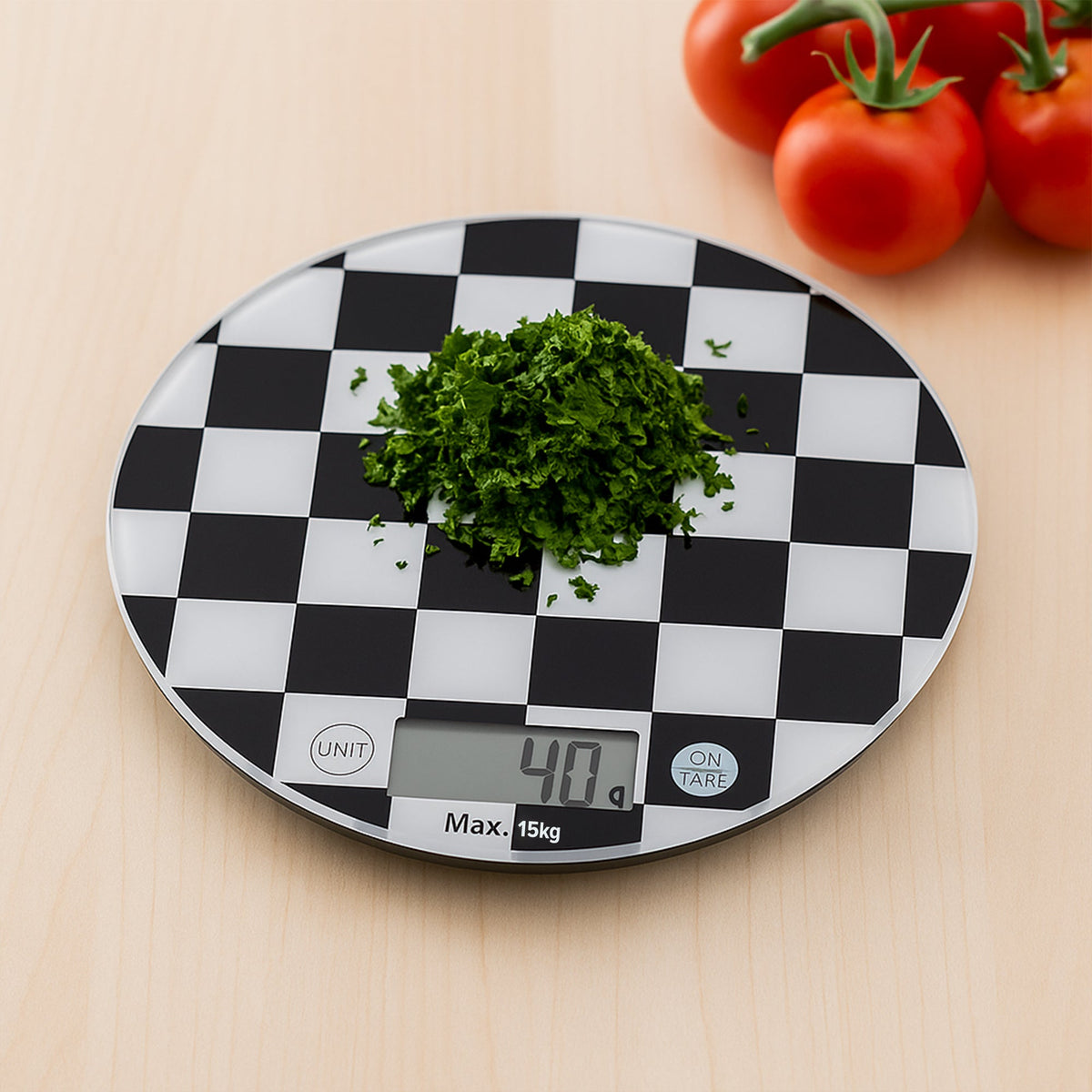 Round Digital Kitchen Scale – Chequerboard or Light Green, 15 kg, 1 g - photo 3