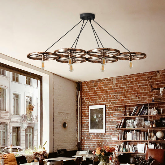 Wagon Wheel Chandelier – 6 Lights, Brushed Copper, Silver or Rustic Red, E27