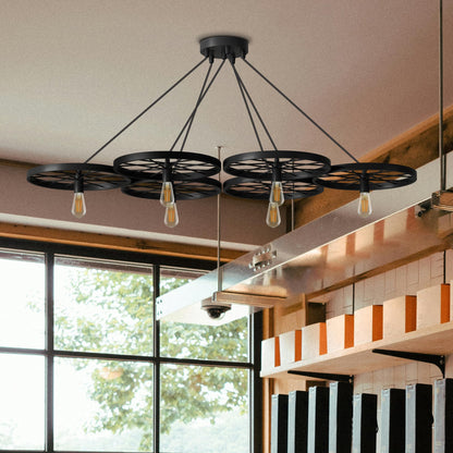 Wagon Wheel Chandelier – 6 Lights, Brushed Copper, Silver or Rustic Red, E27 - photo 2