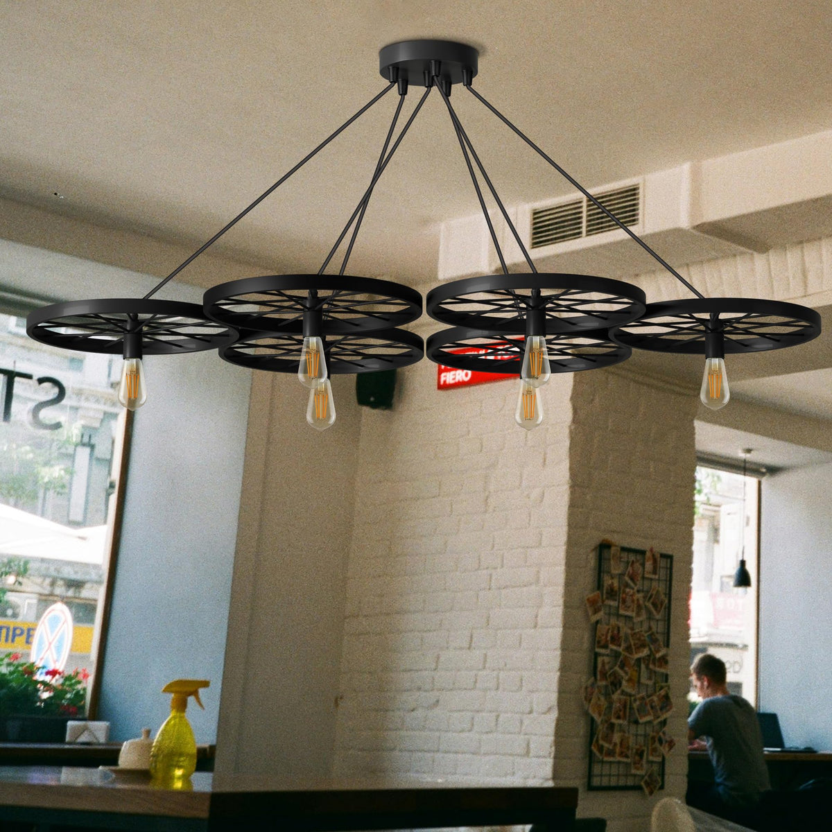 Wagon Wheel Chandelier – 6 Lights, Brushed Copper, Silver or Rustic Red, E27 - photo 3
