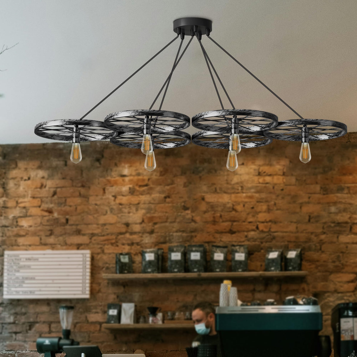 Wagon Wheel Chandelier – 6 Lights, Brushed Copper, Silver or Rustic Red, E27 - photo 4