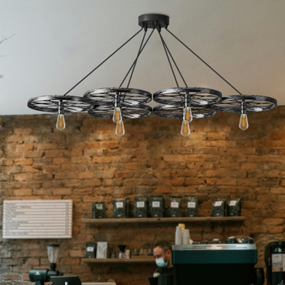 Wagon Wheel Chandelier – 6 Lights, Brushed Copper, Silver or Rustic Red, E27 - photo 4