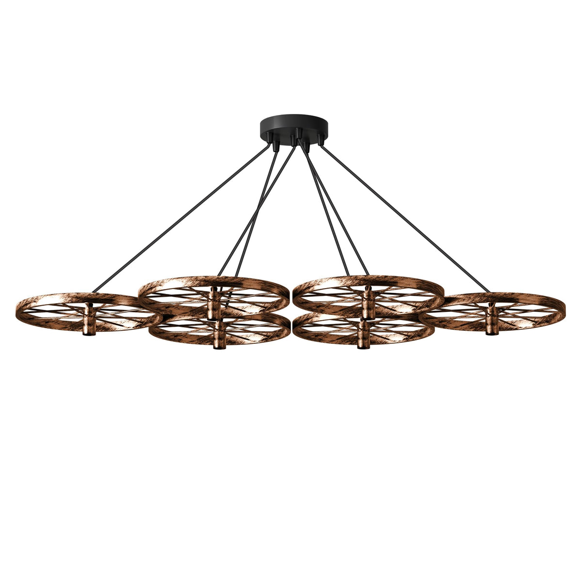 Wagon Wheel Chandelier – 6 Lights, Brushed Copper, Silver or Rustic Red, E27 - Brushed Copper, Without Bulb