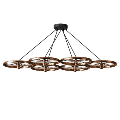 Wagon Wheel Chandelier – 6 Lights, Brushed Copper, Silver or Rustic Red, E27 - Brushed Copper, Without Bulb