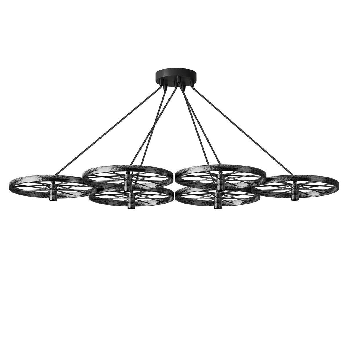 Wagon Wheel Chandelier – 6 Lights, Brushed Copper, Silver or Rustic Red, E27 - Brushed Silver, Without Bulb
