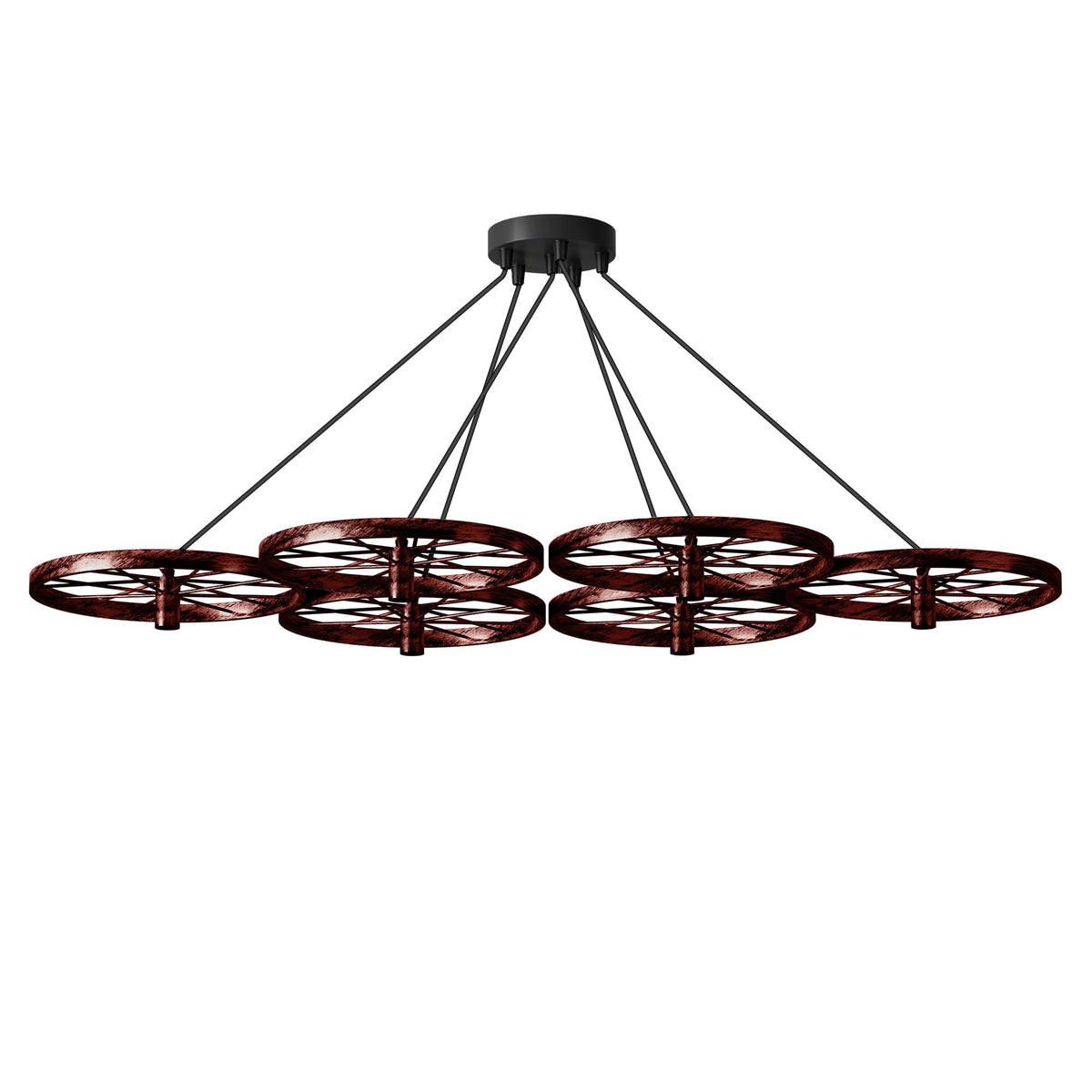Wagon Wheel Chandelier – 6 Lights, Brushed Copper, Silver or Rustic Red, E27 - Rustic Red, Without Bulb