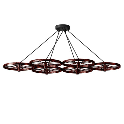 Wagon Wheel Chandelier – 6 Lights, Brushed Copper, Silver or Rustic Red, E27 - Rustic Red, Without Bulb