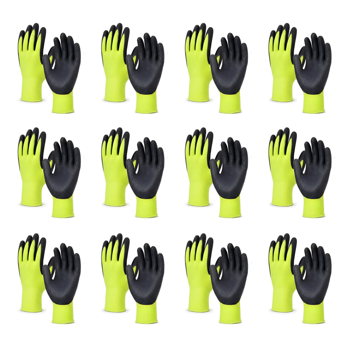 PU-Coated Grip Work Gloves – Light Green or Red, 1 to 24 Pairs - Light Green, 1 Pair, 12