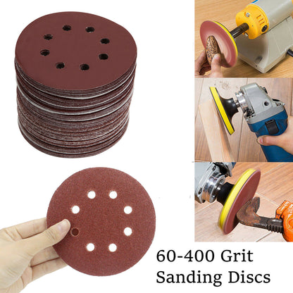 Hook & Loop Sanding Discs 125 mm, 8 Hole – P60 to P400, 1 to 100 Discs