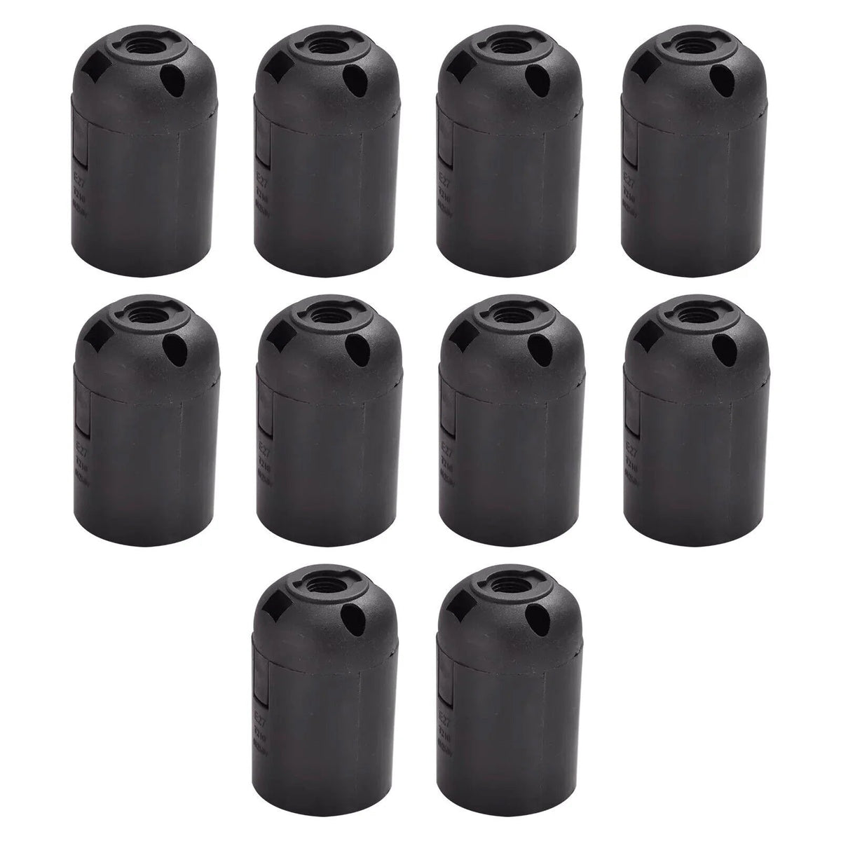 Plastic E27 Lamp Holder – Black or White, Push-Fit Wiring - Pack of 10, Standard, Black