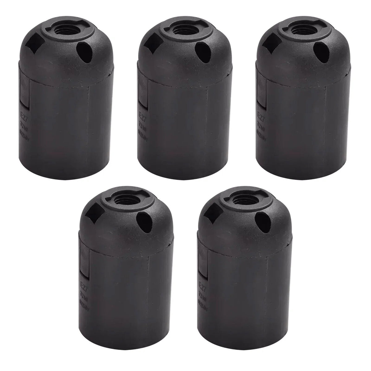 Plastic E27 Lamp Holder – Black or White, Push-Fit Wiring - Pack of 5, Standard, Black