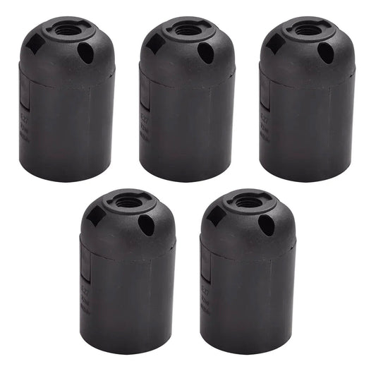 Plastic E27 Lamp Holder – Black or White, Push-Fit Wiring - Pack of 5, Standard, Black