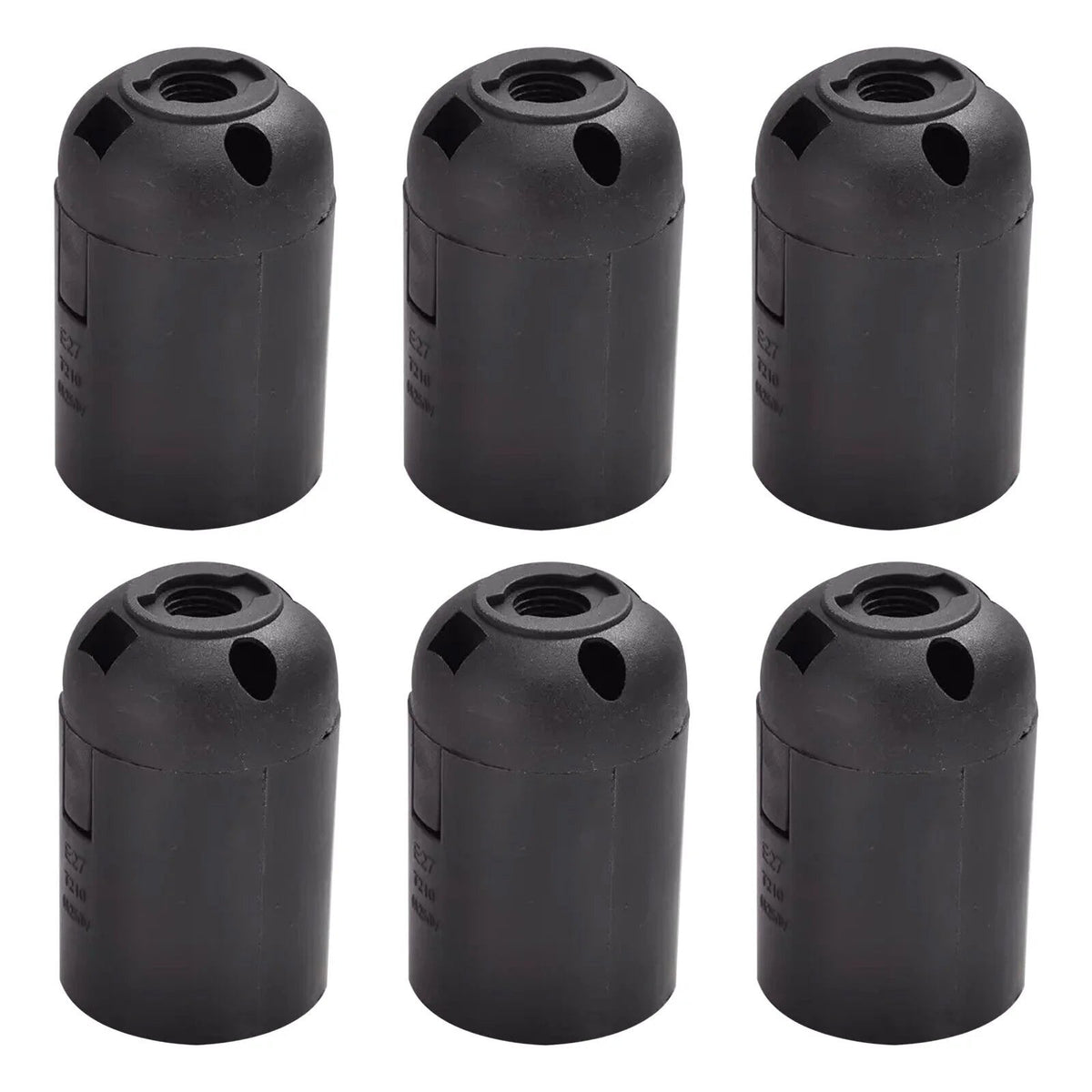 Plastic E27 Lamp Holder – Black or White, Push-Fit Wiring - Pack of 6, Standard, Black