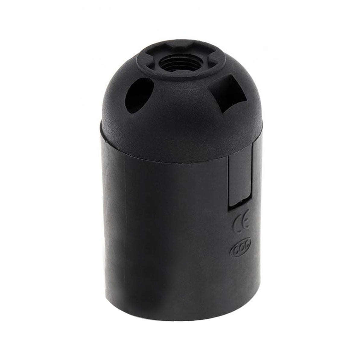 Plastic E27 Lamp Holder – Black or White, Push-Fit Wiring - Single, Standard, Black