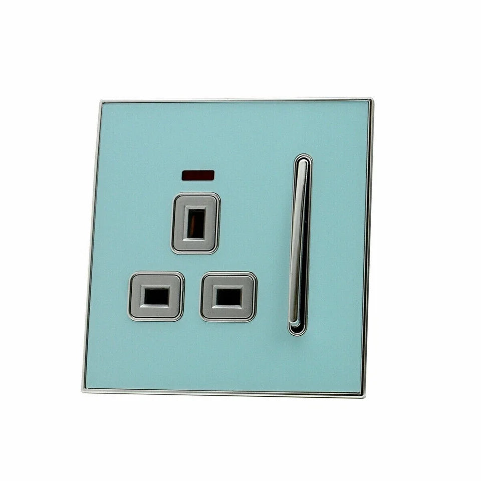 Screwless 13A Plug Socket with Satin Gold Insert – Blue or Gold Glossy - Blue Glossy