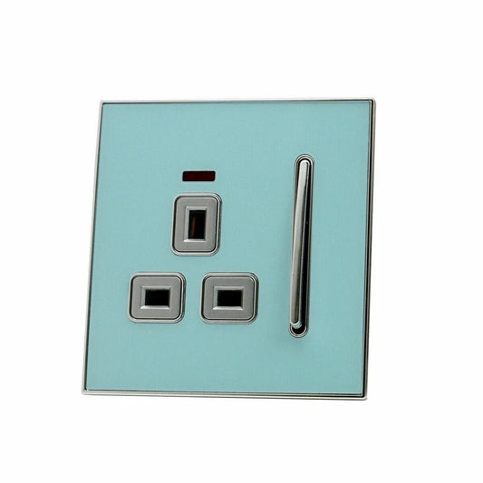 Screwless 13A Plug Socket with Satin Gold Insert – Blue or Gold Glossy - Blue Glossy