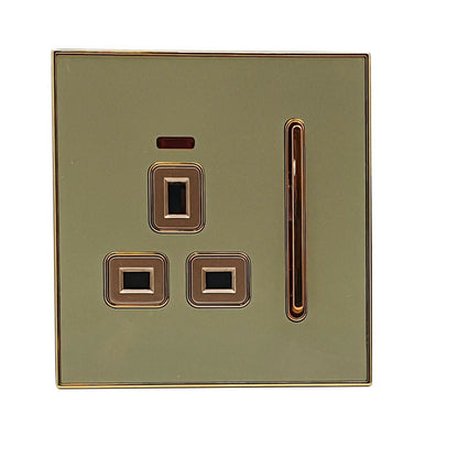 Screwless 13A Plug Socket with Satin Gold Insert – Blue or Gold Glossy - Gold Glossy