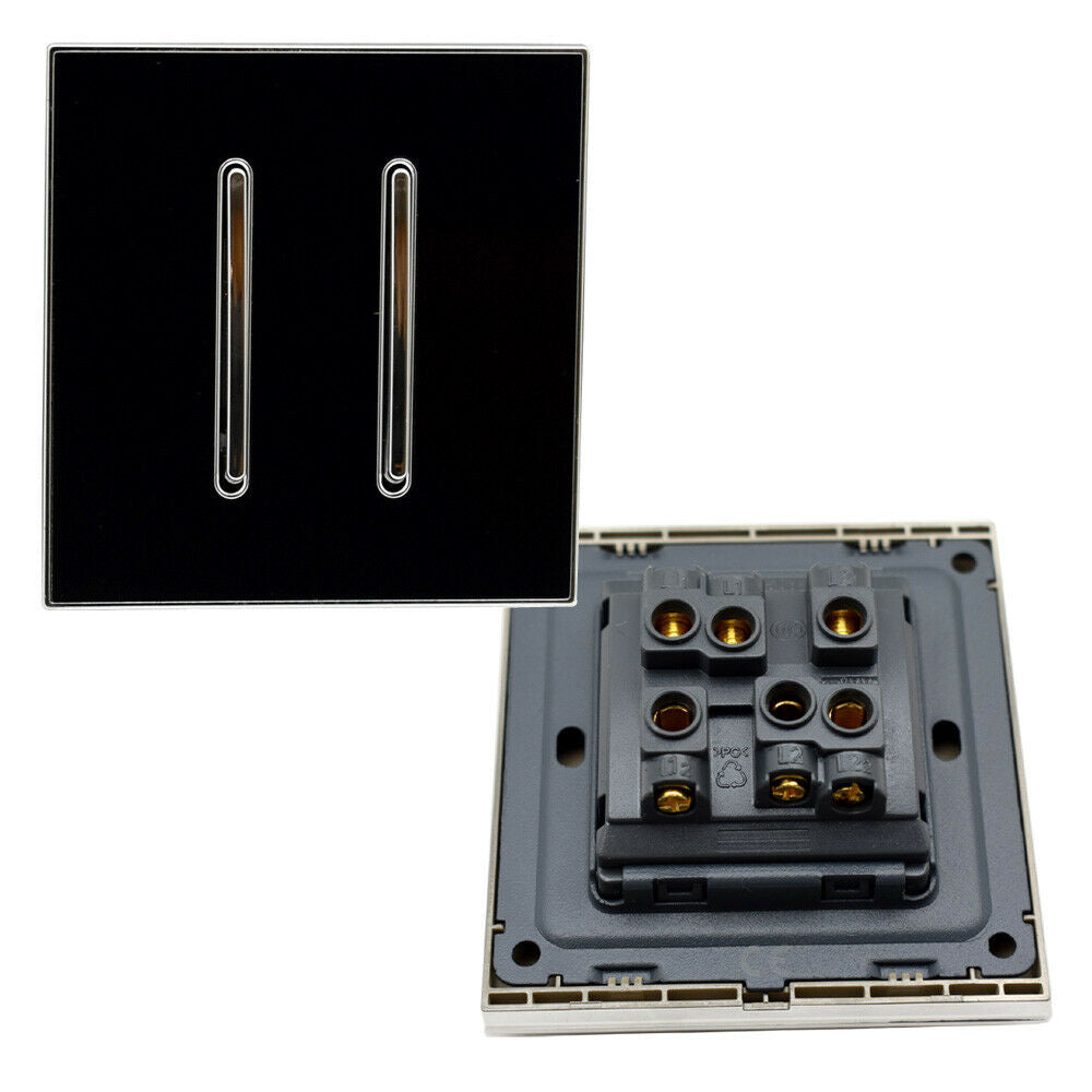 Screwless Light Switch 1, 2 & 3 Gang – Glossy, Brushed Chrome & Gold Finishes - Black Glossy 2 Gang, Single