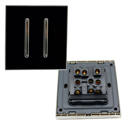 Screwless Light Switch 1, 2 & 3 Gang – Glossy, Brushed Chrome & Gold Finishes - Black Glossy 2 Gang, Single