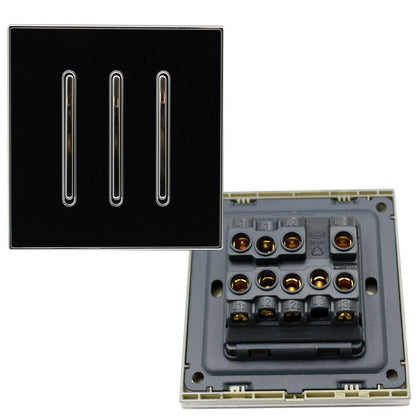 Screwless Light Switch 1, 2 & 3 Gang – Glossy, Brushed Chrome & Gold Finishes - Black Glossy 3 Gang, Single
