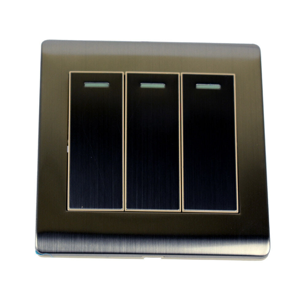 Screwless Light Switch 1, 2 & 3 Gang – Glossy, Brushed Chrome & Gold Finishes - Brushed Chrome 3 Gang, Single