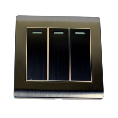 Screwless Light Switch 1, 2 & 3 Gang – Glossy, Brushed Chrome & Gold Finishes - Brushed Chrome 3 Gang, Single