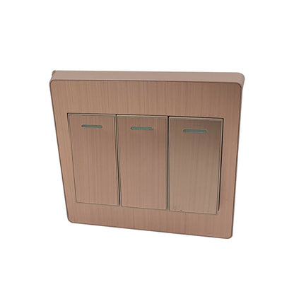 Screwless Light Switch 1, 2 & 3 Gang – Glossy, Brushed Chrome & Gold Finishes - Gold 3 Gang, Single