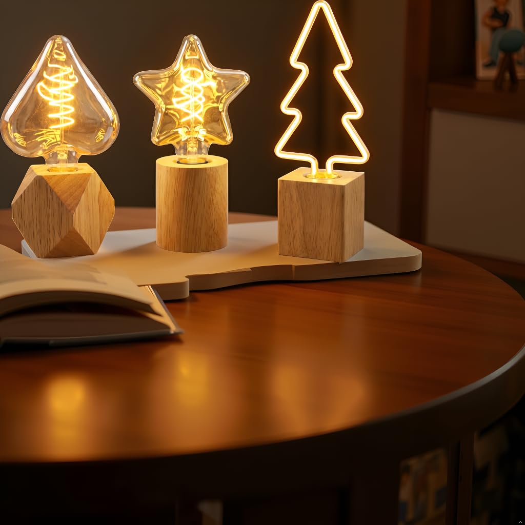 Set of 3 Wooden Table Lamps – Diamond, Round & Square - photo 10