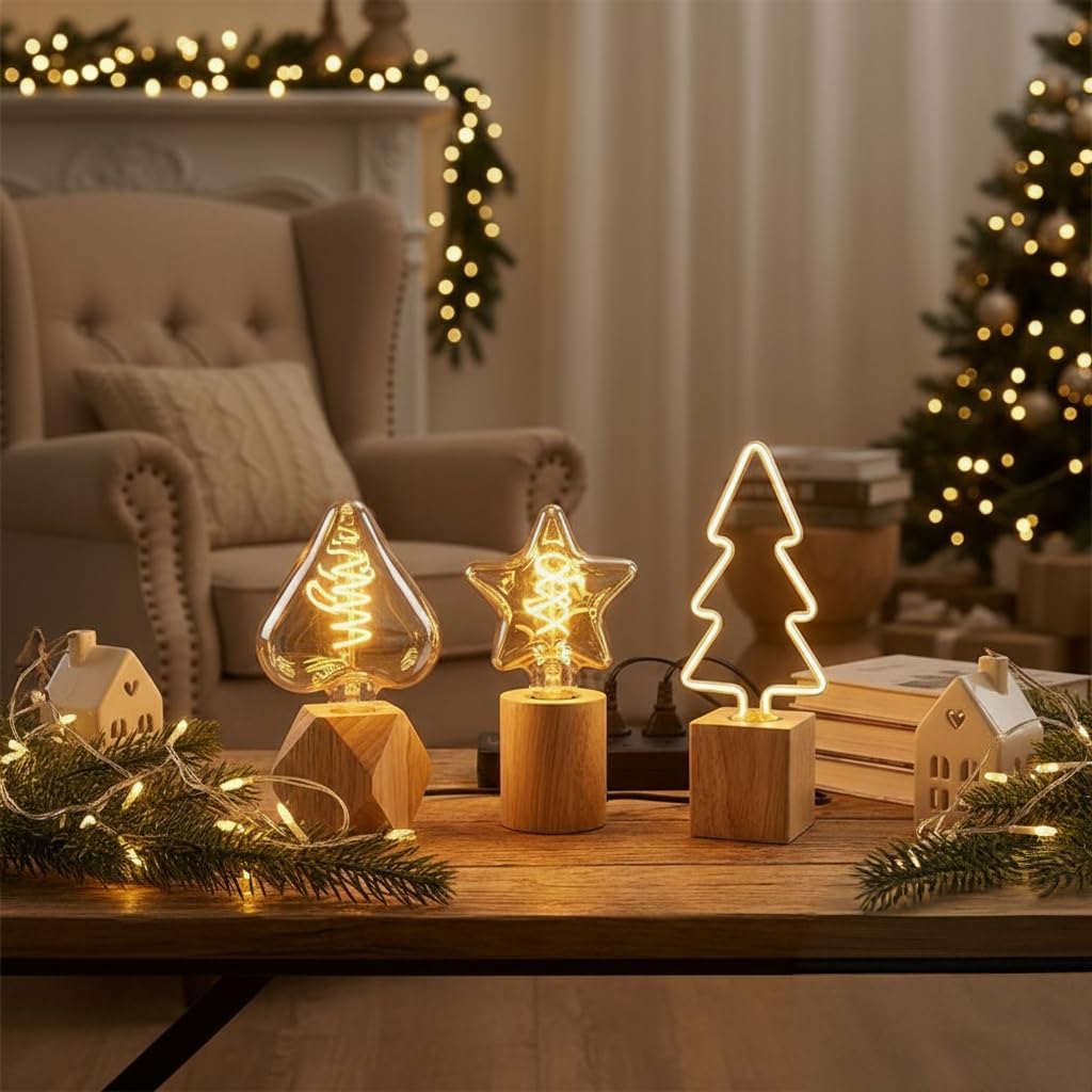 Set of 3 Wooden Table Lamps – Diamond, Round & Square - photo 13