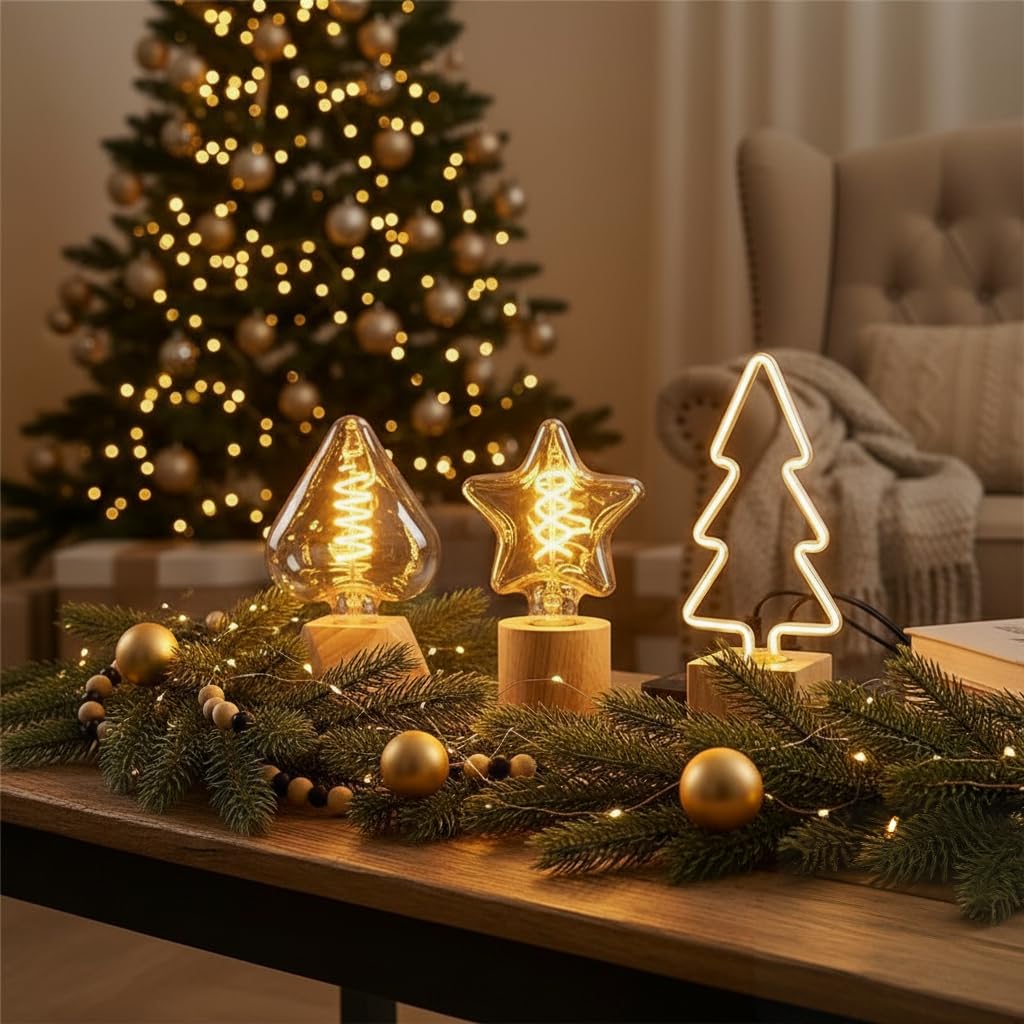 Set of 3 Wooden Table Lamps – Diamond, Round & Square - photo 14