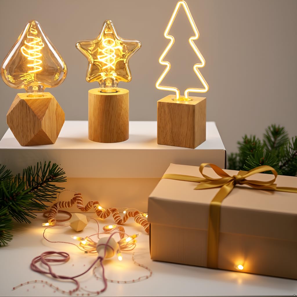 Set of 3 Wooden Table Lamps – Diamond, Round & Square - photo 2