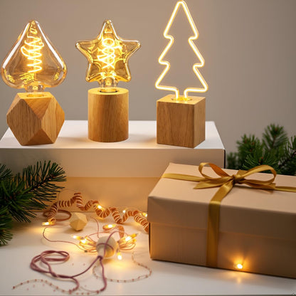 Set of 3 Wooden Table Lamps – Diamond, Round & Square - photo 2