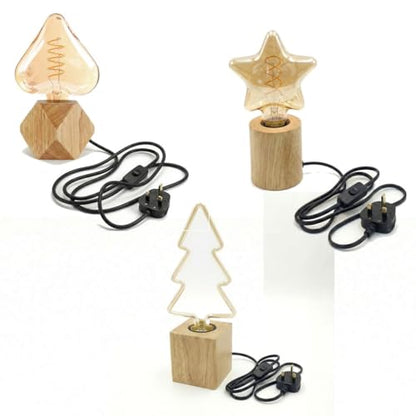 Set of 3 Wooden Table Lamps – Diamond, Round & Square - Without Bulb