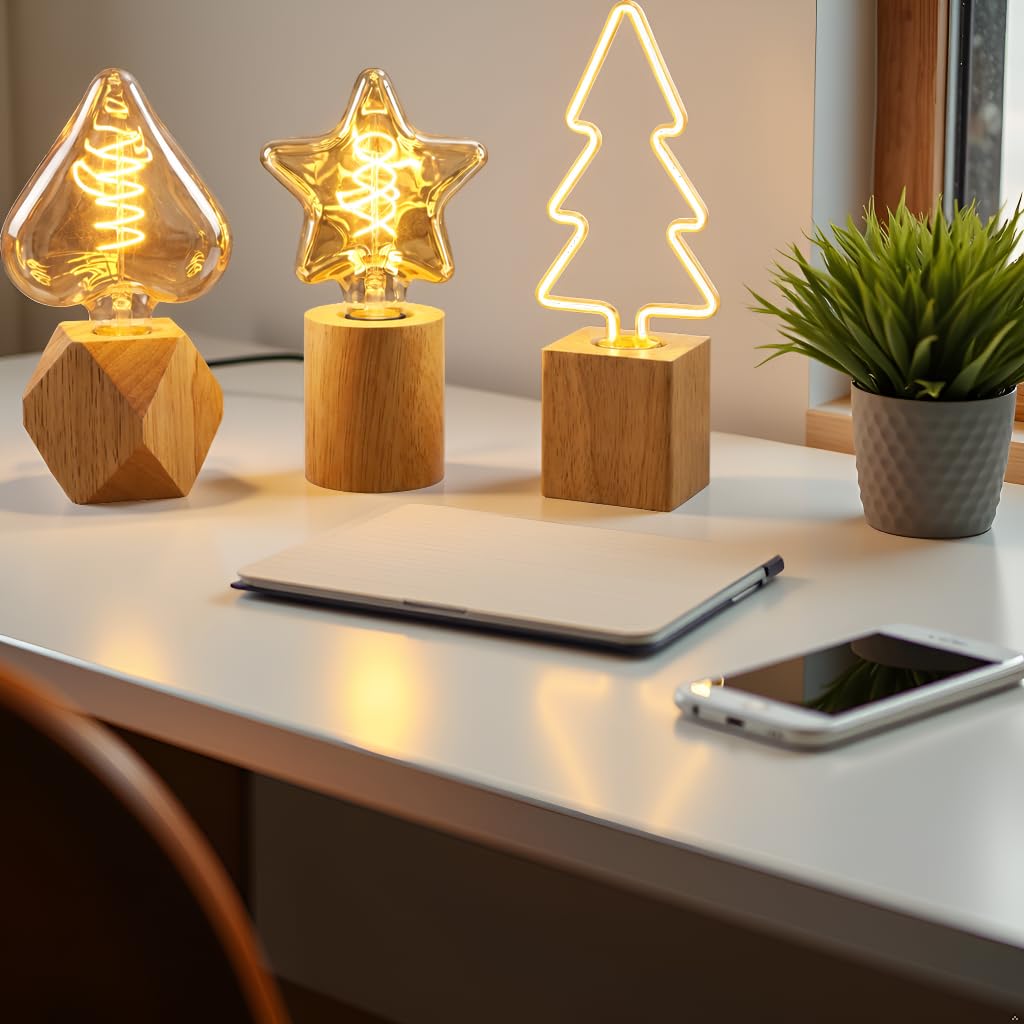 Set of 3 Wooden Table Lamps – Diamond, Round & Square - photo 3