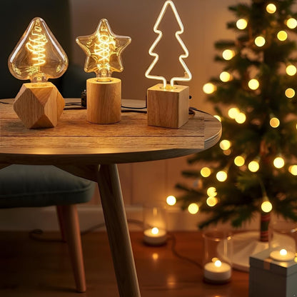 Set of 3 Wooden Table Lamps – Diamond, Round & Square - photo 4