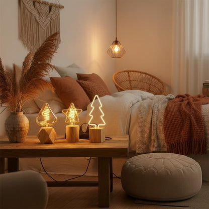 Set of 3 Wooden Table Lamps – Diamond, Round & Square - photo 5