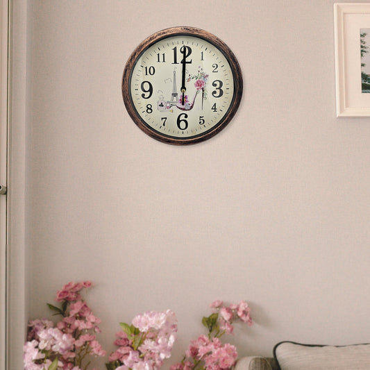 Shabby Chic Round Wall Clock – 20 cm, Rustic Copper Frame, Eiffel Tower & Shoe - photo 2
